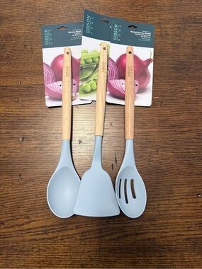 Gibson Home Gray Silicone Spoon, Slotted Spoon, Spatula Set |‎ Brand New